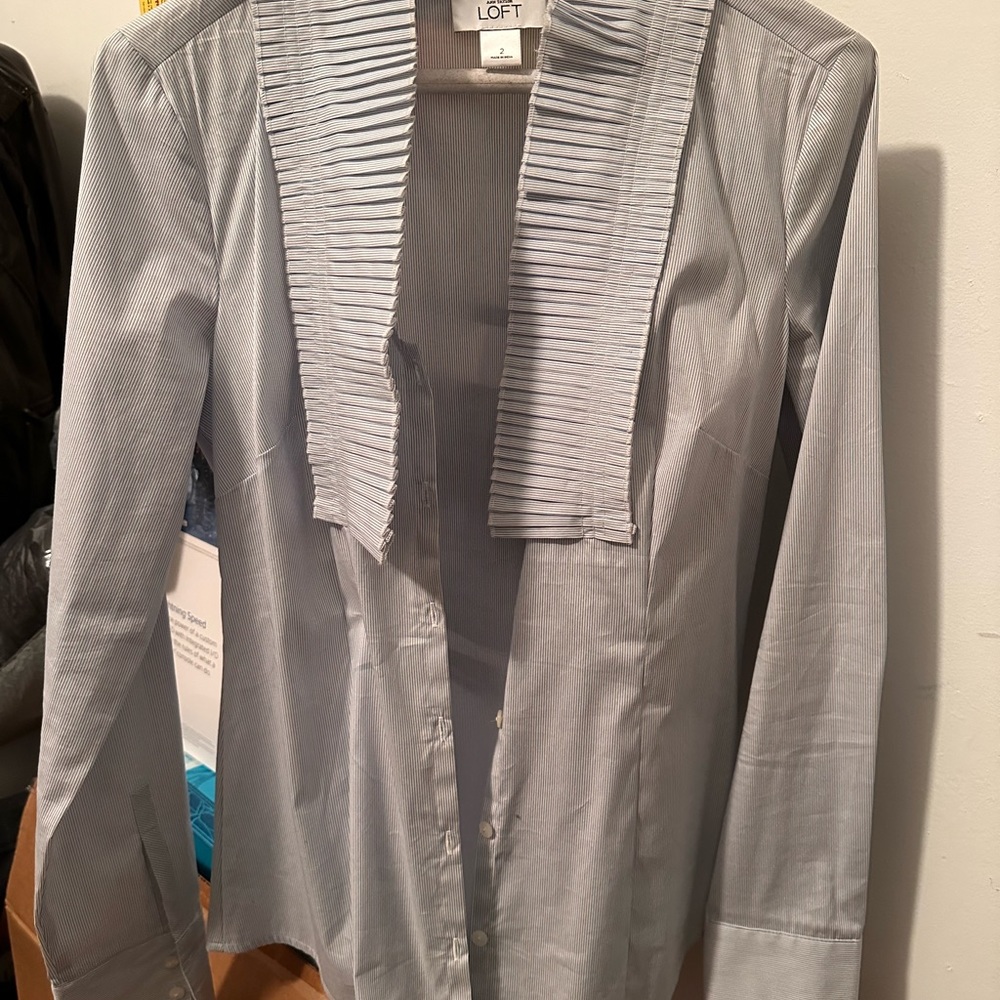 Women’s man tailored ruffle front button down  blouse